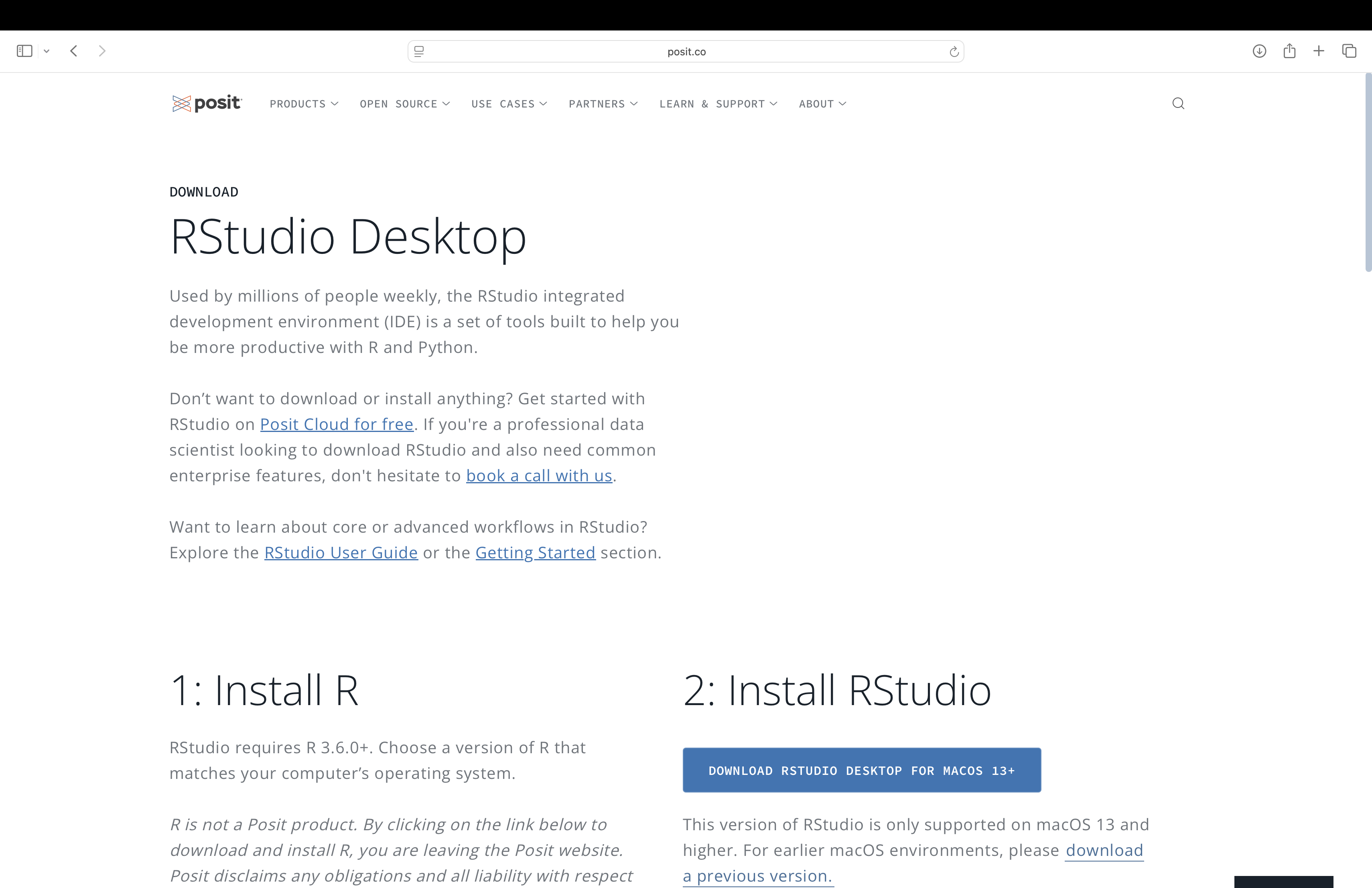 A screenshot from RStudio Desktop download page.